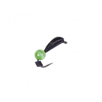Мормышка вольфрамовая Lucky John БАНАН спортивный с петелькой и бисером зеленый кошачий глаз 030/GR