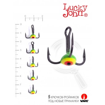 Крючок-тройник для приманок Lucky John 01SET с каплей цвет. 5шт. набор