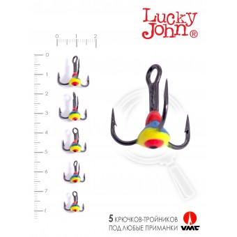 Крючок-тройник для приманок Lucky John 05SET с каплей цвет. 5шт. набор